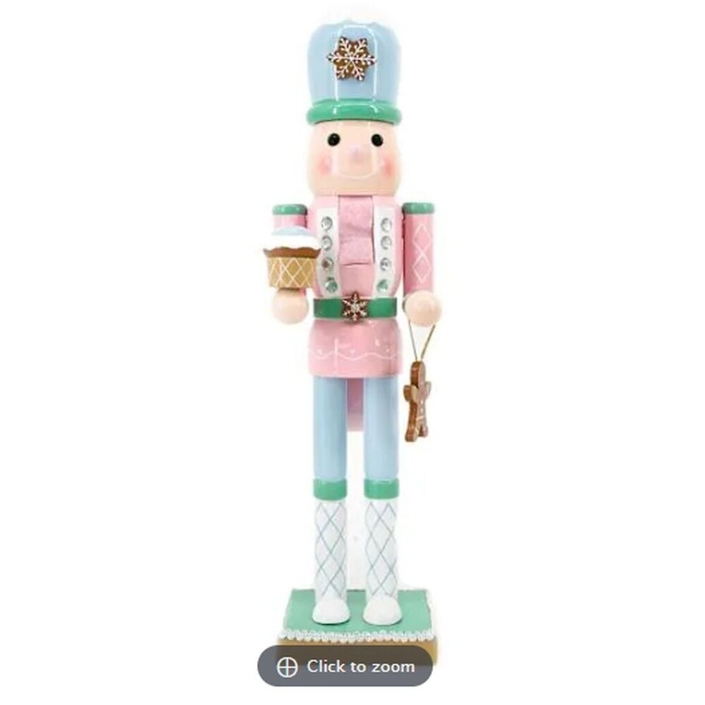 Wooden Christmas Nutcracker,15", WHITE PASTEL GINGERBREAD MAN IN PINK & BLUE,ATH